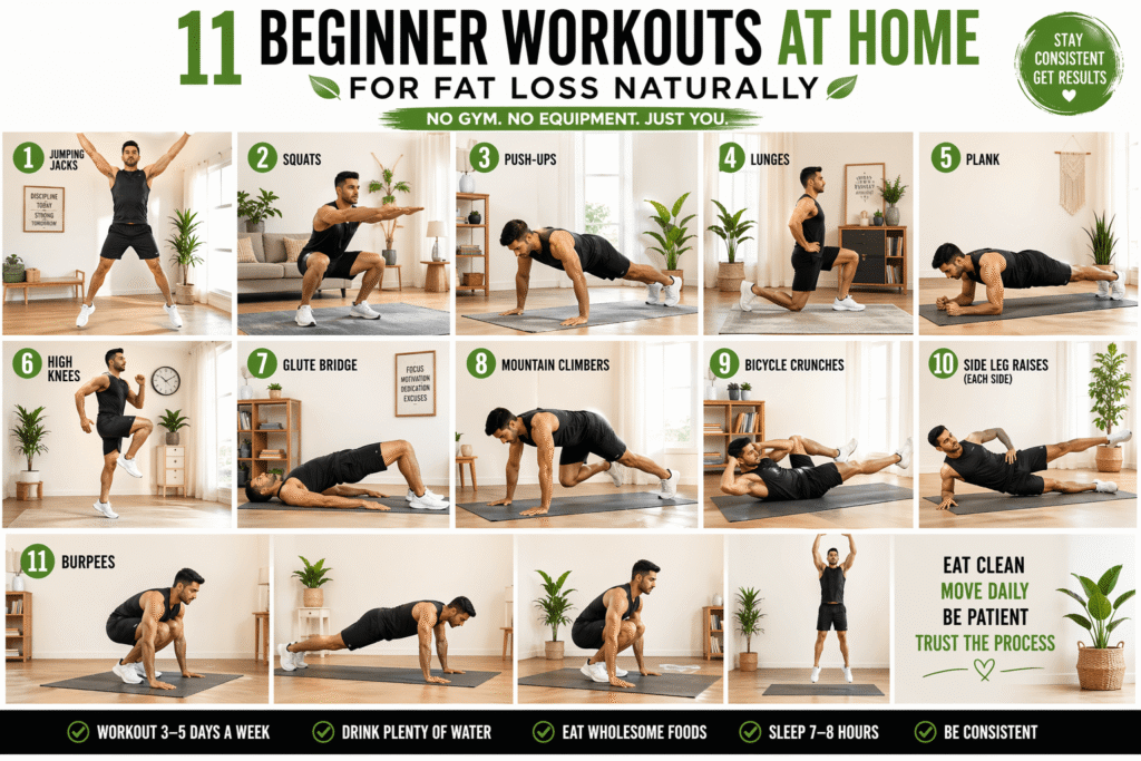 11 Beginner Workouts at Home for Fat Loss Naturally