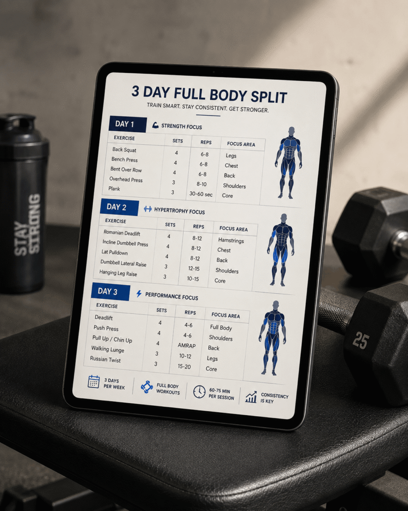 3 day full body split workout