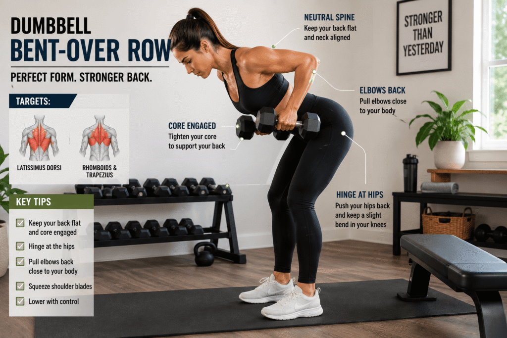back exercise at home with dumbbells