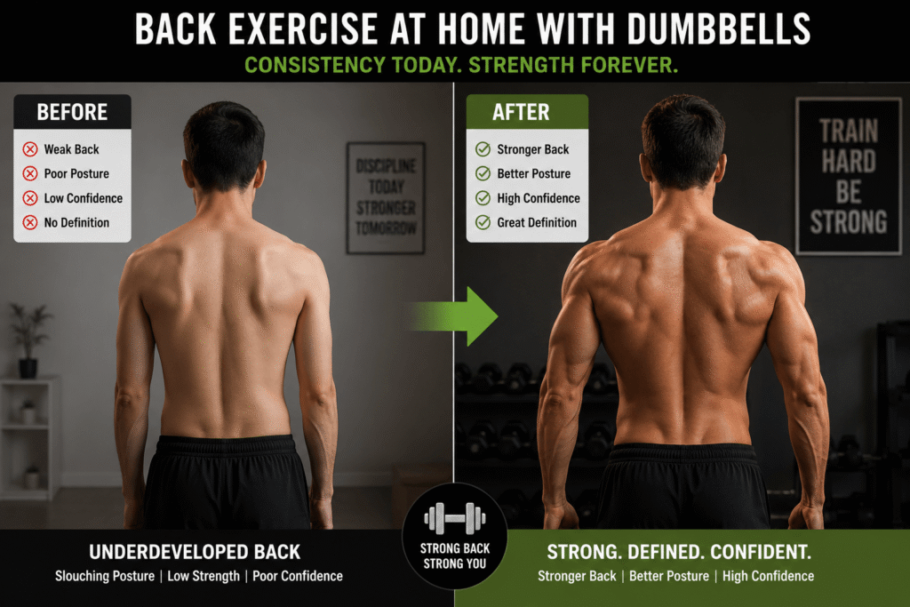 back exercise at home with dumbbells