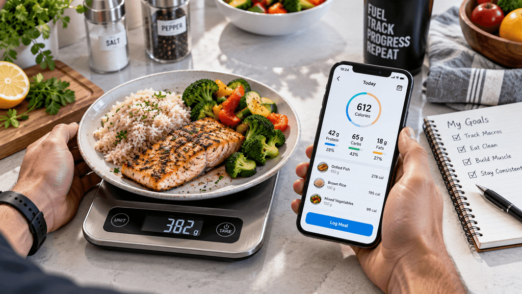 Tracking best macros for building muscle using app and food scale for accountability